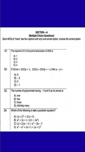 Class 10 Maths Basic | Sample Paper CBSE 2025-26 | Youtube Shorts