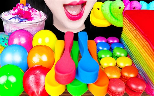 Jane ASMR RAINBOW DESSERT, EDIBLE SPOON, PARFAIT EATING
