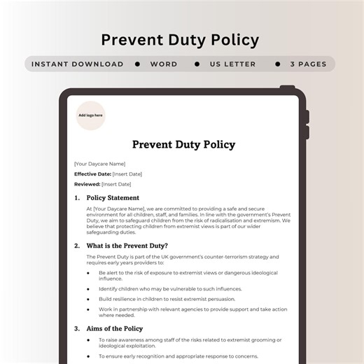 Prevent Duty Policy Template Childcare Providers Safeguarding Against Extremism Procedures Early Years Radicalisation Workplace Awareness - Etsy UK