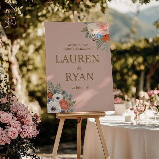 Cascade of Flowers Wedding Welcome Sign, Boho Rustic Wedding Welcome Sign, Wedding Signage, Elegant Script Poster Sign, Countryside Wedding - Etsy