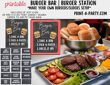 Printable Burger Bar Sign & Food Labels | Teacher Staff Appreciation Party Décor