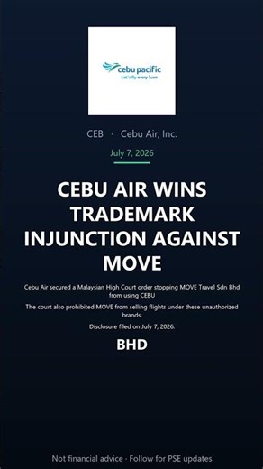 CEB: Cebu Air wins trademark injunction against MOVE #Shorts