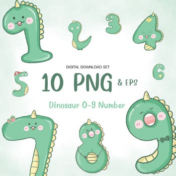 Dinosaur Number Images 0-9: PNG & EPS Files