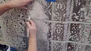 Raised stenciling over the pallet wood decoupage paper with joint compound We've been working on this piece together and it's almost done. Would be there already if I wasn't typing this from the lake 😬 ⛱ this girl is no good at taking time off, but I really tried this weekend Find this stencil and decoupage papers here https://retail.redesignwithprima.com?aff=63 | Brushed by Brandy