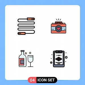 Descargar conjunto de 4 colores planos de línea de llenado vectorial en cuadrícula para fitness alcohol deportes video cámara bebida elementos de diseño vectorial editables gratis