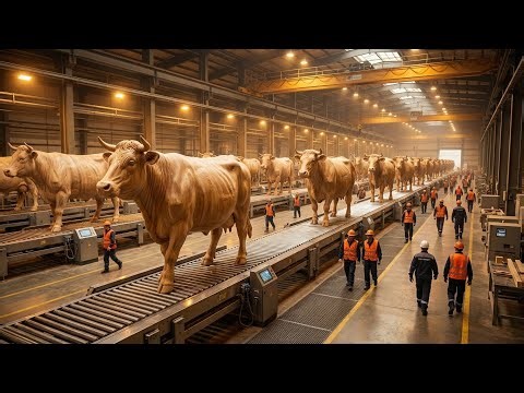 Inside the Factory: How Giant Wood Stumps Become Beautiful Cow Sculptures | Full Process