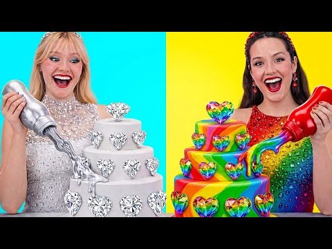 RAINBOW vs SILVER🌈🤍 Cake Decorating Challenge! by SKITS & More