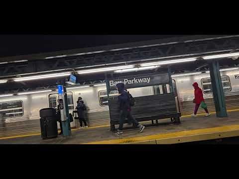 Coney Island–Stillwell Ave bound R68 (D) train entering Bay Parkway/86 St