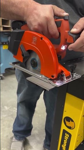 Using the Cordless Fein TCT Circular Saw to cut some 3/16 inch mild steel plate at Trick-Tools.com