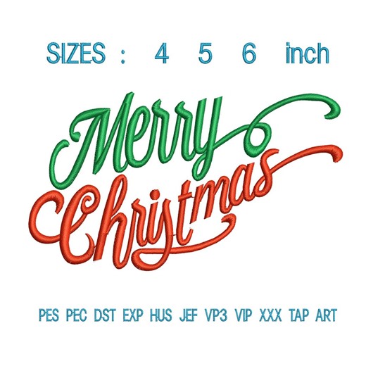 Merry Christmas Embroidery Design | Holiday Script Font | DIY Stitch Pattern - Etsy