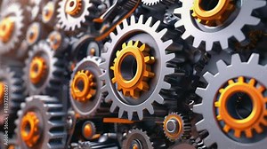 A 3D animated gear system appears, with each gear representing different aspects of a business