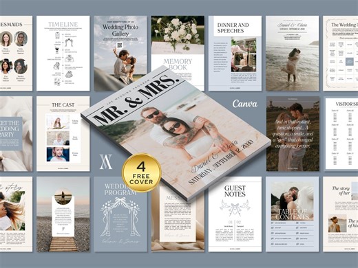 Wedding Magazine Template Canva, Personalized Bridal Keepsake for Your Guests, Patina Blue Wedding Party, Elegant Ceremony Program - Etsy