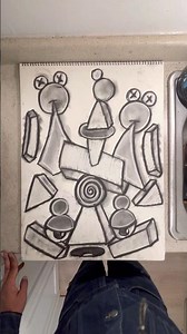 Drawing An Anthropomorphic Abstract Cartoon Scene With Compressed Charcoal Timelapse