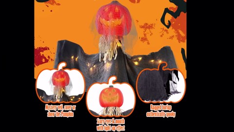 Halloween Scarecrows for Outside Poseable Halloween Scary Pumpkin Man Decorations with Lights and Timer (6H On/18H Off) Pumpkin Man Decorations Outdoor Scarecrows for Yard Party Porch