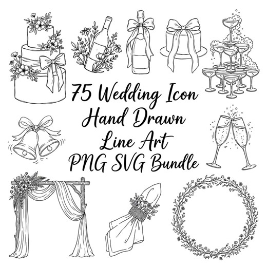 75 Wedding Icon Hand Drawn Line Art SVG PNG Bundle | Minimalist Icons Design Clipart | Floral Wedding Graphics | Commercial Use - Etsy