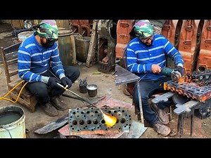 How to Repair & Fix Cracked Cylinder Head || Rebuilding 4 Cylinder Leak Head of Cummins Generator