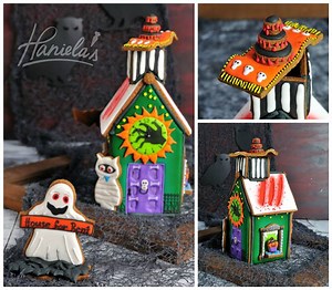 34K views · 951 reactions | Haunted House for Halloween. For a full tutorial please visit my you tube channel https://www.youtube.com/watch?v=dB0yfuGbyU8 SHARE with your friends who love all things Halloween. #hanielas #cookies #haunted #gingerbead #house #3dcookieS #decoratedcookies #cookiedecorating #skulls #ghost | Haniela's | Facebook