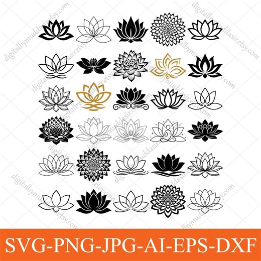 Lotus Flower SVG Bundle, Lotus Silhouette, Mandala Flower Clipart, Lotus Vector, Lotus Clipart, Floral Cut Files, Lotus Svg, Spiritual Png - Etsy