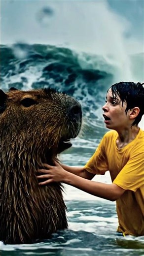 Capibara rescata a niño en la playa !!! 100% real. #capibara #capybara #sehar #rescate