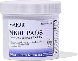 MAJOR Medi-Pads - Hemorrhoidal Hygienic Cleansing Witch Hazel Pads - Cooling Relief with Aloe - 100 Count Jar (4 Pack)