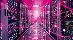 Server room data center. Network and internet concept. visualization modern datacenter with big database. Cyber security computing system. Ai technology computer infrastructure. Online storage service