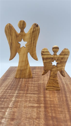 Hand Carved Olive Wood Angel Figurine, Modern Sculpture, Set of 2 - Etsy
