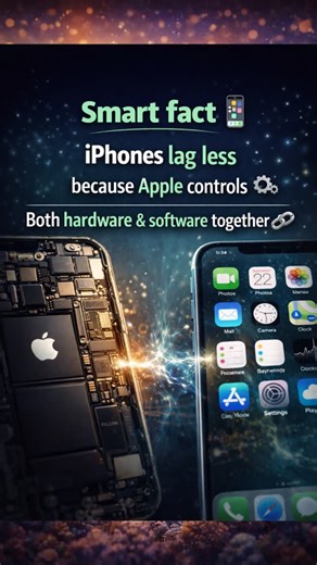 Fact_Snacks2026 on Instagram: "Smart fact 📱 iPhones lag less because Apple controls ⚙️ Both hardware & software together 🔗 Optimization beats specs 😮 #iPhone,#Apple,#TechFacts,#SmartTech,#DidYouKnow,#GadgetReels,#tfi_mass_mania1998, #facts, #factsyoudidntknow, #factsonly, #factsdaily, #fact_snacks2026"