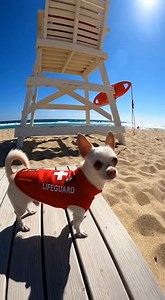 8.6K views · 502 reactions | Watching waves and people very seriously  #LifeguardDog #BeachJob #WideAngle | Chichi Charlie | Facebook