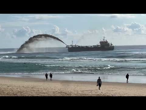 Sand Pumping Barge Restoring Surfers Paradise Beach After Cyclone Alfred || #surfersparadise