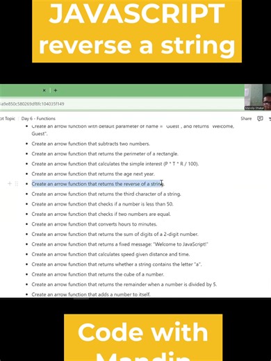How to reverse a string in JavaScript Function ? #codewithmandip #javascript #coding