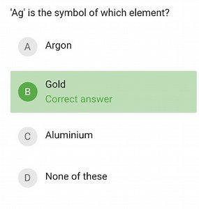 'Ag' is the symbol of which element?A. ArgonB. GoldC. Alumin... | Filo