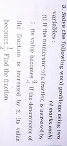 Solve the following word problems using two variables:(4 marks... | Filo