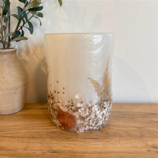 Vintage Lucite Waste Basket | Seashell Embedded Trash Can or Large Vase | Coastal Beach Bathroom Office Decor | Mid Century Acrylic Bin - Etsy