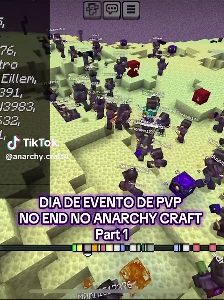 Dia de evento de pvp no end do Anarchy Craft - muito caos, cpvp, swordpvp, macepvp cenário de guerra, valendo prêmios #minecraft #foryou #pvp #war #anarchycraft