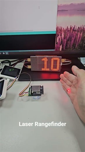 Making a Laser rangefinder with Wio Terminal, DFRobot rangefinder module, 16x32 Dot Matrix Display.