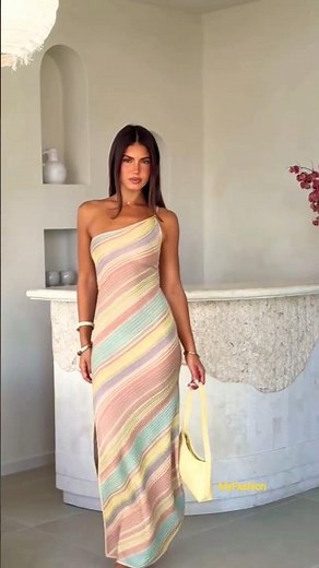 These Kapri Milan Maxi Dress in Pastel Striped Knit #fashion #shortsfeed #shorts