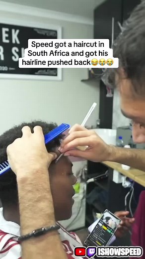 Speed got a haircut in South Africa and got his hairline pushed back😂😭😭#ishowspeed #haircut #cooked #fyp #viral