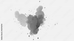 Ink splatters transition animation. Ink brush stroke transition. Ink splash. Abstract inkblot, splat, fluid art, overlay, alpha matte composition, spreading brush stroke.