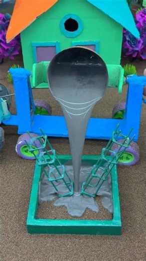 Satisfying Dual Pillar Cement Pouring 😍 Mini Construction ⛩️#shorts#youtubeshorts