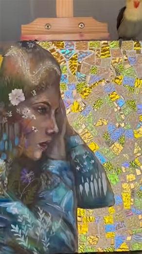 This mixed media mosaic painting is full of surprises