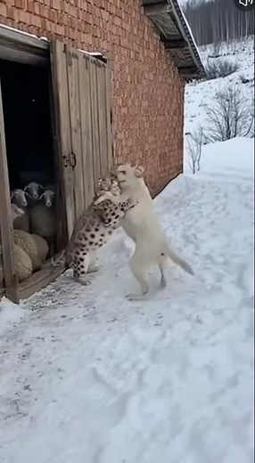 Snow Leopard Attacks Alabai Guarding Sheep