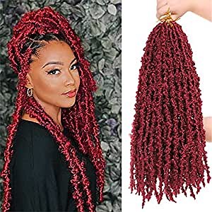 ZRQ Butterfly Locs 20 Inch Distressed Faux Locs 18 Inch Pre-looped Burgundy Synthetic Crochet Braids ，Extended Soft Locs For Women Extensions (6 Pack BUG#)