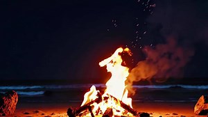 Download Captivating Bonfire Scene Footage at Night by the Beach for free