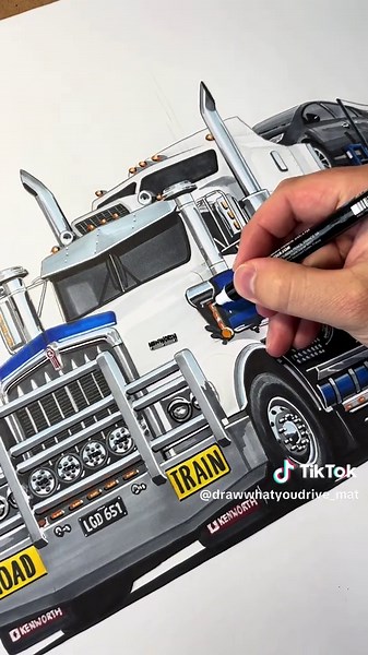 HUGE hours in this hand drawn road train💪🏼 DM me if you’d like a truck drawn!✍🏻 #kenworth #trucking #cartrailer #drawing #art #trending #aussie #roadtrain