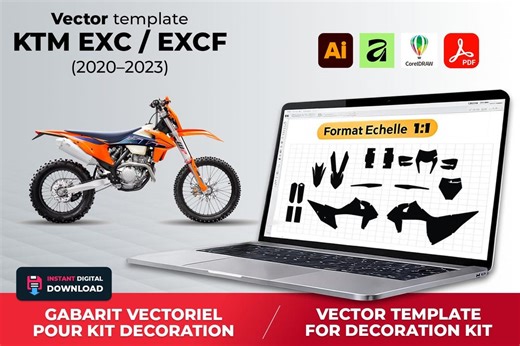 KTM EXC/EXCF (2020–2023) Vector Template – Motorcycle Decal Kit Template 1:1 Scale (PDF + EPS) - Etsy