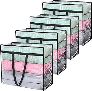 4 Pack 75l Large Clear Storage Bags with Zipper Plastic Blanket Storage Bags Vinyl Foldable Moving Bags with Zipper Closet Organizers and Storage Containers for Bedding Duvet Comforter Toys