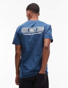 Obey knowledge t-shirt with back print in dark blue | ASOS