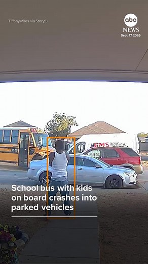 A school bus with 14 children aboard was caught on home security camera crashing into a parked van in Odessa, Texas. The driver was taken to the hospital with non-life-threatening injuries and was cited for failure to control speed. The Ector County Independent School District said there were no serious injuries to the students, anyone else on the street, or the bus driver. If cleared to return to work, the driver would undergo additional training and recertification.