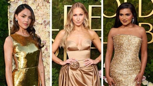 High-shine Gold Dresses Are Trending on the Golden Globes 2025 Red Carpet With Nikki Glaser, Mindy Kaling and More