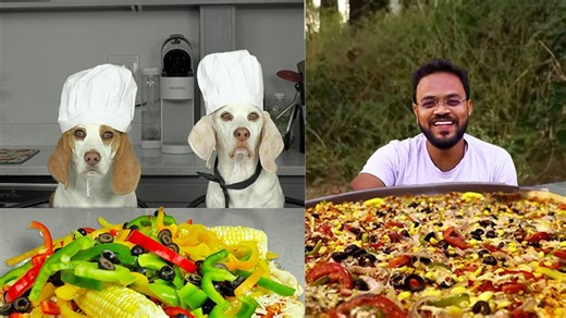 Dogs make giant veggie pizza funny Maymo & friends cooking